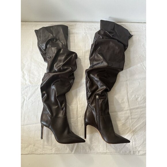 Schutz Ashlee Over The Knee Boots Dark Chocolate Brown Leather Heels - Picture 2 of 7